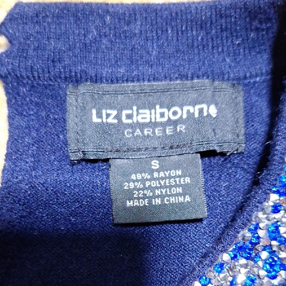 Liz Claiborne Navy Sweater with Floral Collar - Picture 5 of 8